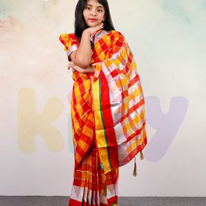 BS-42 বেবি রেডি চেক সিল্ক শাড়ি ।