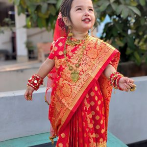 BS-01/62 বেবি রেডি লাল কাতান শাড়ি