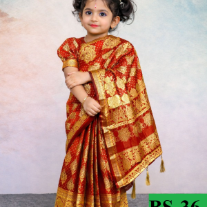 BS-36 বেবি রেডি (লাল) জরি কাতান শাড়ি
