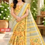 BS-02/BS-108 বেবি রেডি হাফ সিল্ক প্রিন্ট শাড়ি