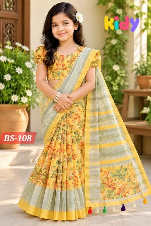 BS-108 BS-02/BS-108 বেবি রেডি হাফ সিল্ক প্রিন্ট শাড়ি - Image 1
